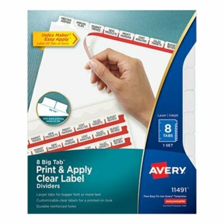 AVERY DENNISON Avery, PRINT AND APPLY INDEX MAKER CLEAR LABEL DIVIDERS, 8 WHITE TABS, LETTER 11491